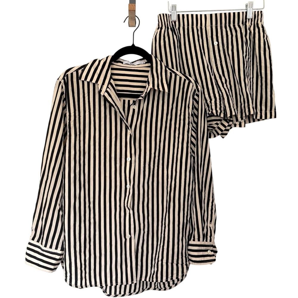Because of Alice boa. XS/S Black Cream Striped Oversized Shirt Boxer Shorts Set